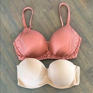 Victoria's Secret Pink and Cream Bras Size 34DD